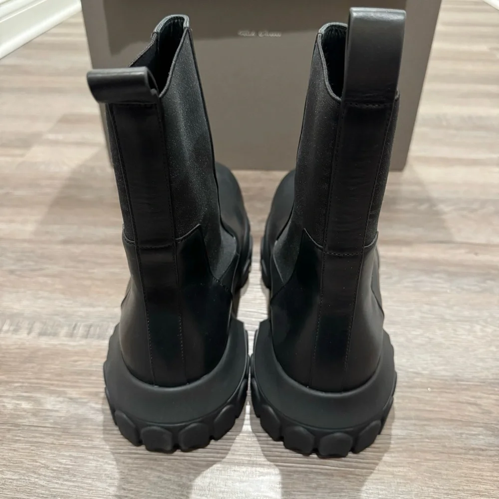 Rick Owens Beatle Bozo Tractor Black Leather Chelsea Platform Boots